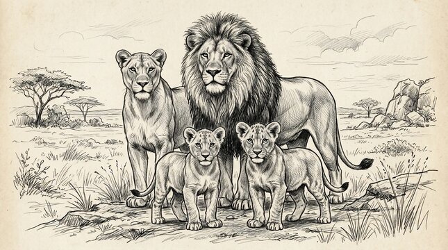 Lion family sketch
