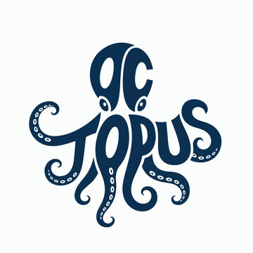 Minimalist typography vector logo of Octopus