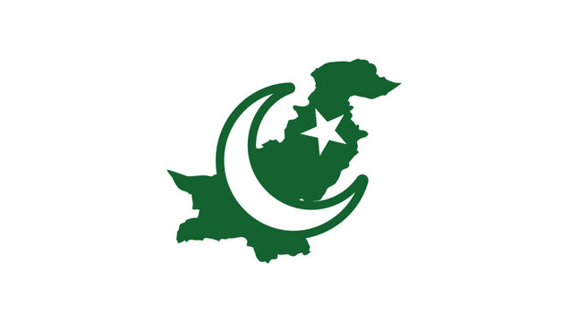 Pakistan Map Silhouette with Crescent and Star Flag Design