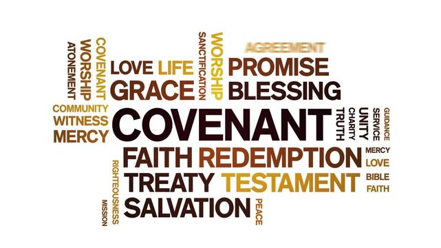 Covenant animated word cloud-text design animation tag kinetic typography seamless loop.