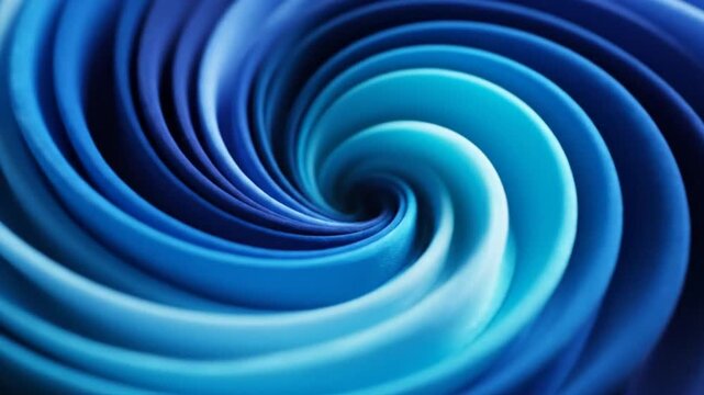Spiral vortex of deep blue and light cyan curves creates a sense of infinite motion and depth, rendered with smooth texture to emphasize the flowing aesthetic of digital abstract art and soft layers.