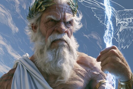 Majestic Zeus wields lightning with divine power as the legendary king of the Greek gods in an epic mythology illustration.