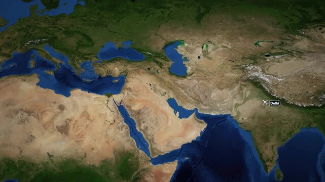 Animated Flight Route Map from Delhi India to Vienna Austria
