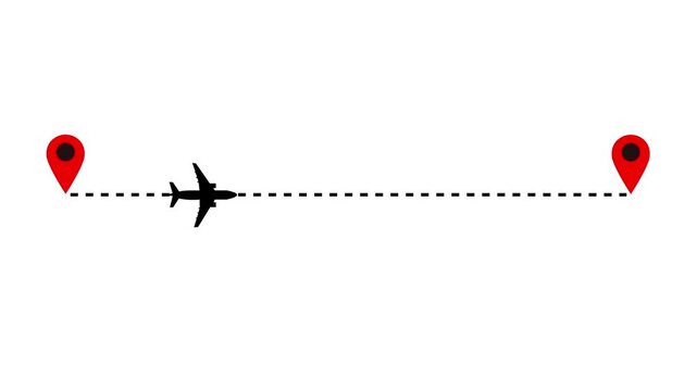 Two location point travel plane animation. Travel and vacation concept. Animated travel flying two location point route destination.