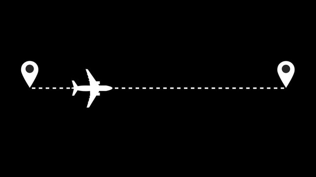 Airplane Route Dotted Line. animated of air plane flight route with the point of location line. 4k