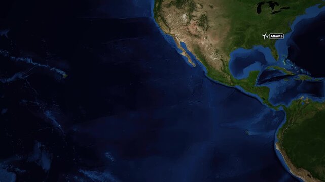 Animated Flight Route Map from Atlanta Georgia to Honolulu Hawaii