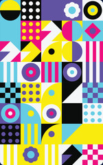 Obraz premium Geometric Pattern With Circles Squares And Floral Elements Vector Illustration
