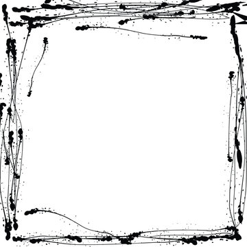 Grunge ink splatter frame vector, abstract black paint border on white background, distressed textured square frame for artistic design