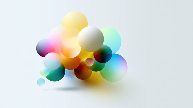 Abstract modern soft composition of overlapping transparent colorful gradient circles on clean light gray background shows contemporary geometric art