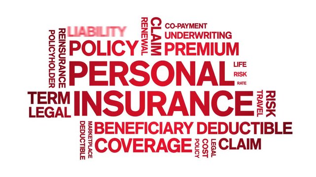 Personal insurance animated word cloud-text design animation tag kinetic typography seamless loop.