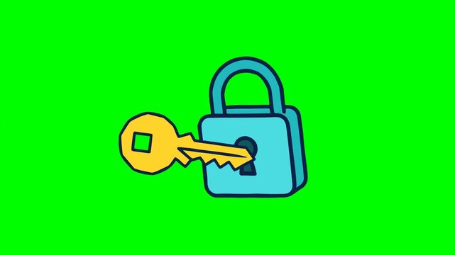 key and padlock safe secure protection access animation HD 4K
