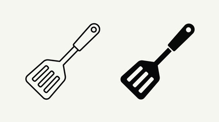 Black Spatula Icon Set for Kitchen Cooking and Food Preparation © Tulippp
