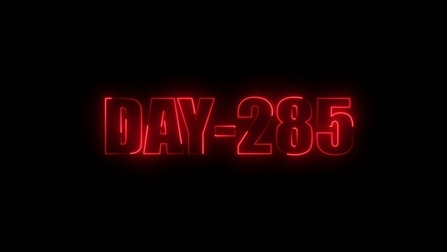 Glowing red neon text sign displaying day 285 on a solid black background, digital typography
