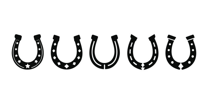Horseshoe Vector Icon Set Vintage Western Lucky Charm Tattoo Collection