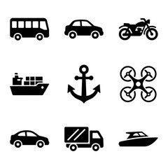 Fototapeta premium Transportation and Vehicle Icon Set with Car, Truck, Drone and Boat