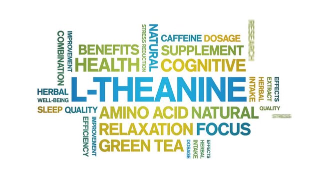 L-Theanine animated word cloud-text design animation tag kinetic typography seamless loop.