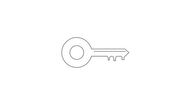 Animated Key Line Icon Drawing Minimalist White Outline Key Symbol Motion Graphics Animation for Security and Access Concept Isolated on White Background