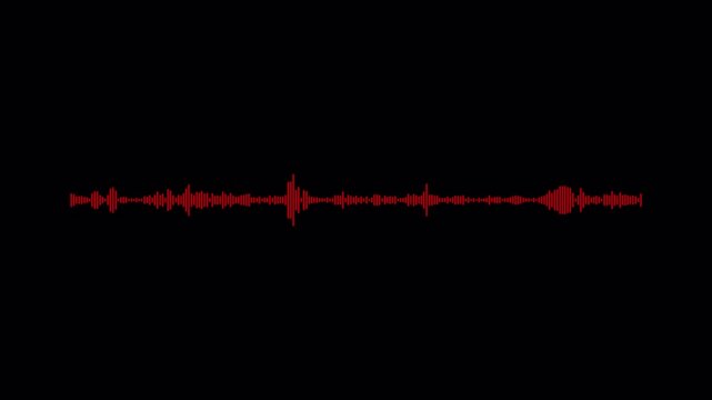 Audio red signals waves animation on transparent background, audio spectrum sound waveform  animated with alpha channel.