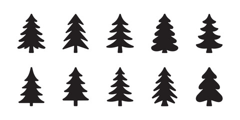 Set of coniferous tree silhouettes isolated on transparent background for nature outdoor design scenes. © Nayan Arts