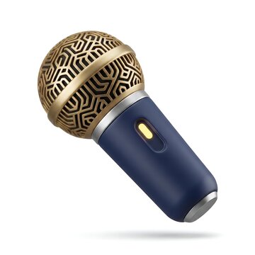 Gold and blue microphone device 3D render isolated on white