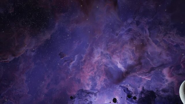 Purple Nebula Space Background With Earth Planet

