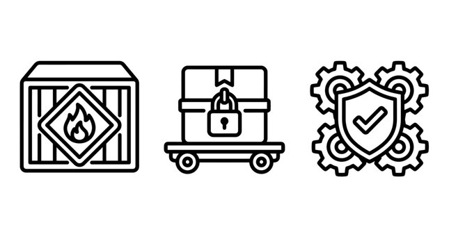 Cargo security and logistics protection icons set with logistics security protection shipping delivery transport transportation industrial business logistical handling operations graphics