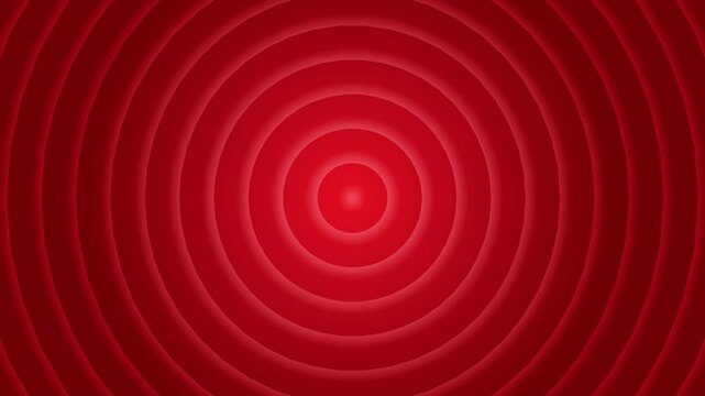 Vibrant red abstract geometric background with optical illusion concentric circle pattern and glowing center light effect