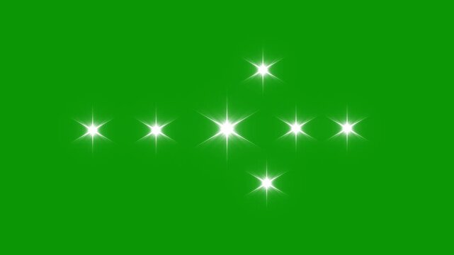 Blinking twinkle stars animation on green screen with white cartoon flat vector doodle sparkle effect, glowing festive transparent overlay, shining light motion in ,4k