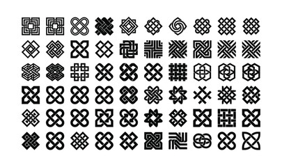 Fototapeta premium Celtic Knot Vector Mega Set Vol 5 - Geometric Endless Loop Icons, Overlapping Weave Pattern, Infinity Cross Monogram Tribal Ornament Clipart Bundle