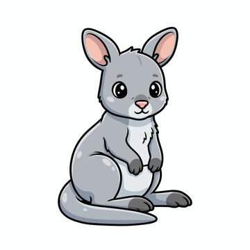 Cute grey kangaroo cartoon vector illustration isolated on white background