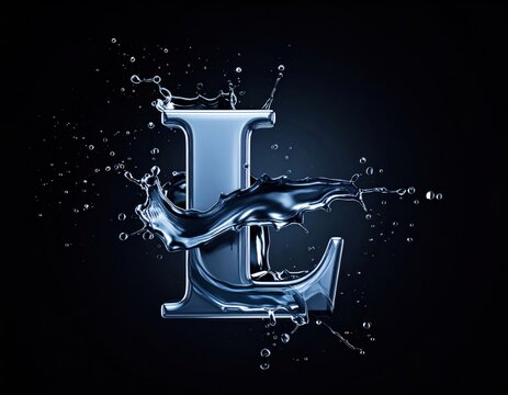 Liquid metal splashing letter L on black background.