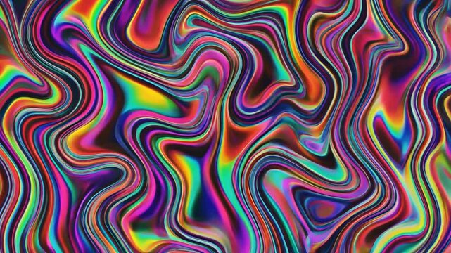 Vibrant psychedelic fluid patterns flowing with mesmerizing rainbow colors and organic curves during a smooth zoom