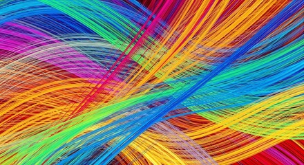 Fototapeta premium 鮮やかに輝く多様な色彩の流れる線が無数に交差し見る者の心に躍動感とポジティブな創造的エネルギーを与える美しい抽象背景. AI Generated
