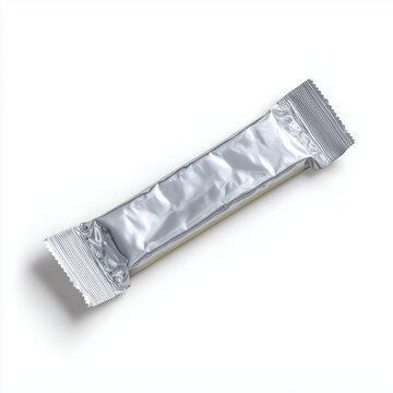 Pristine silver foil packaging wrapper on a smooth background ideal for product presentation and branding ideas