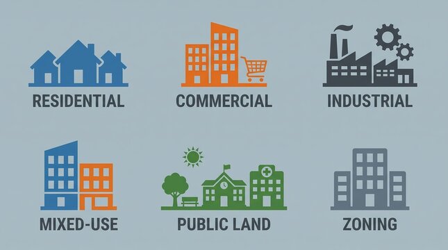 Land Use Zoning Categories Icons for Residential Commercial Industrial and Public Planning