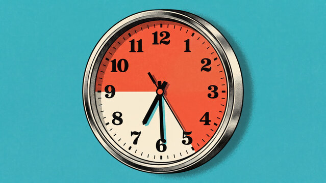 9 to 5 job, full-time work schedule 9:00 a.m. to 5:00 p.m, analogue wall clock