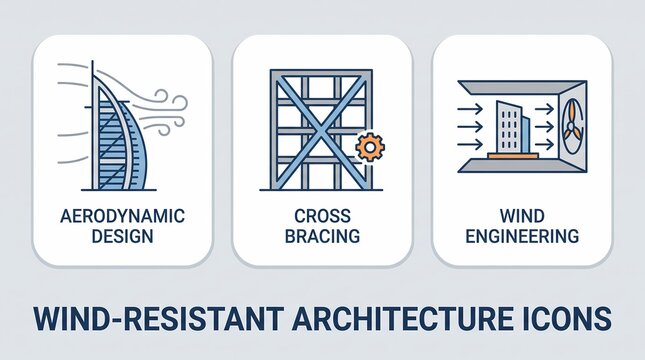 Wind Resistant Architecture Icons for Aerodynamic Building Design and Structural Engineering