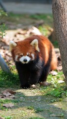 Obraz premium portrait of red panda sunbathing time in the afternoon