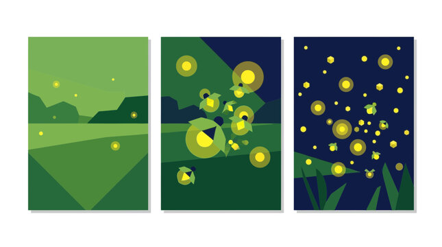 Abstract Geometric Nature Scene with Fireflies