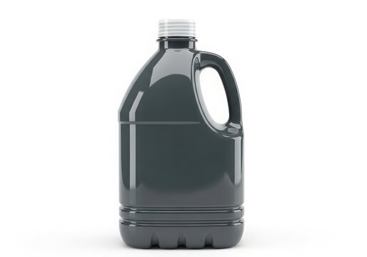 Empty dark green plastic jug with handle isolated on white background