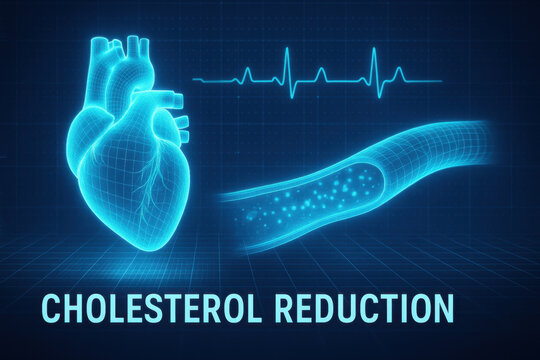 Digital heart visualization for cholesterol reduction. hopeful holographic view of an artery and blood flow with futuristic healthcare interface for modern medical concepts