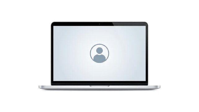 A laptop computer screen displaying a simple user profile icon that pulses and glows on a clean background