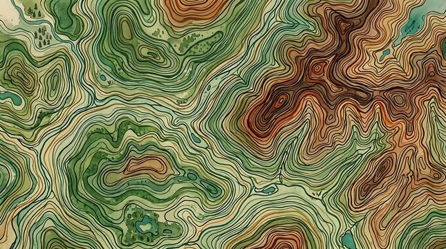 Topographic map background with contour lines and landscape terrain