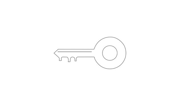 Animated Key Line Icon Drawing Minimalist Black Outline Key Symbol Motion Graphics Animation for Security and Access Concept Isolated on White Background
