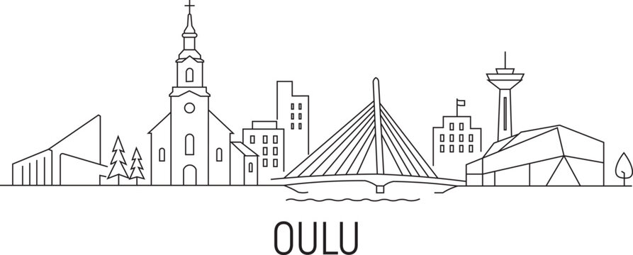 Simple line art shows Oulu's skyline