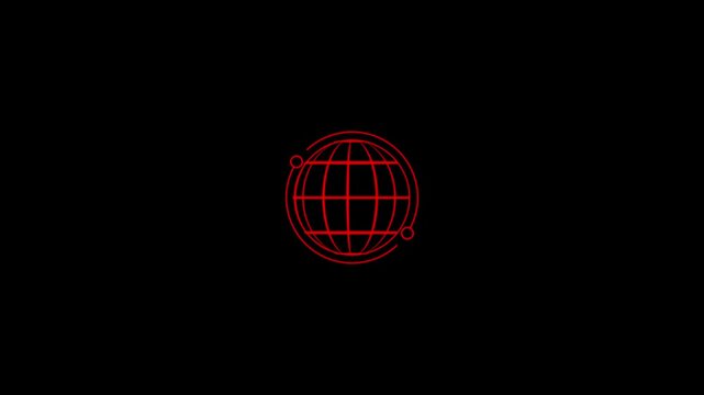 Animated globe model line icon animation, Earth satellite