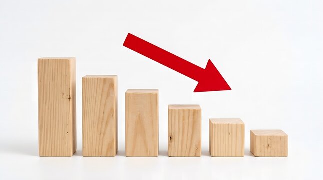 Wooden Blocks with Red Down Arrow Financial Loss