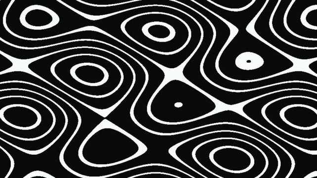 Black and White Abstract Topographic Liquid Lines Pattern Motion Background Seamless Loop