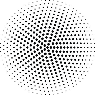 Halftone circle vector element, black and white dotted radial pattern, retro pop art design asset for poster backgrounds