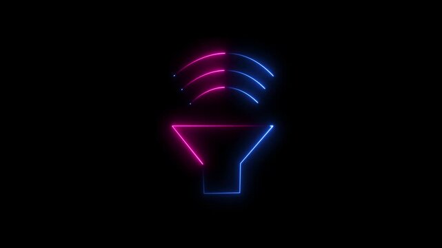 Neon Glowing Filter Icon Loop Motion Graphics Animation Animated Neon Funnel Line Icon Displaying Data Filtering Concept Isolated on Black Background